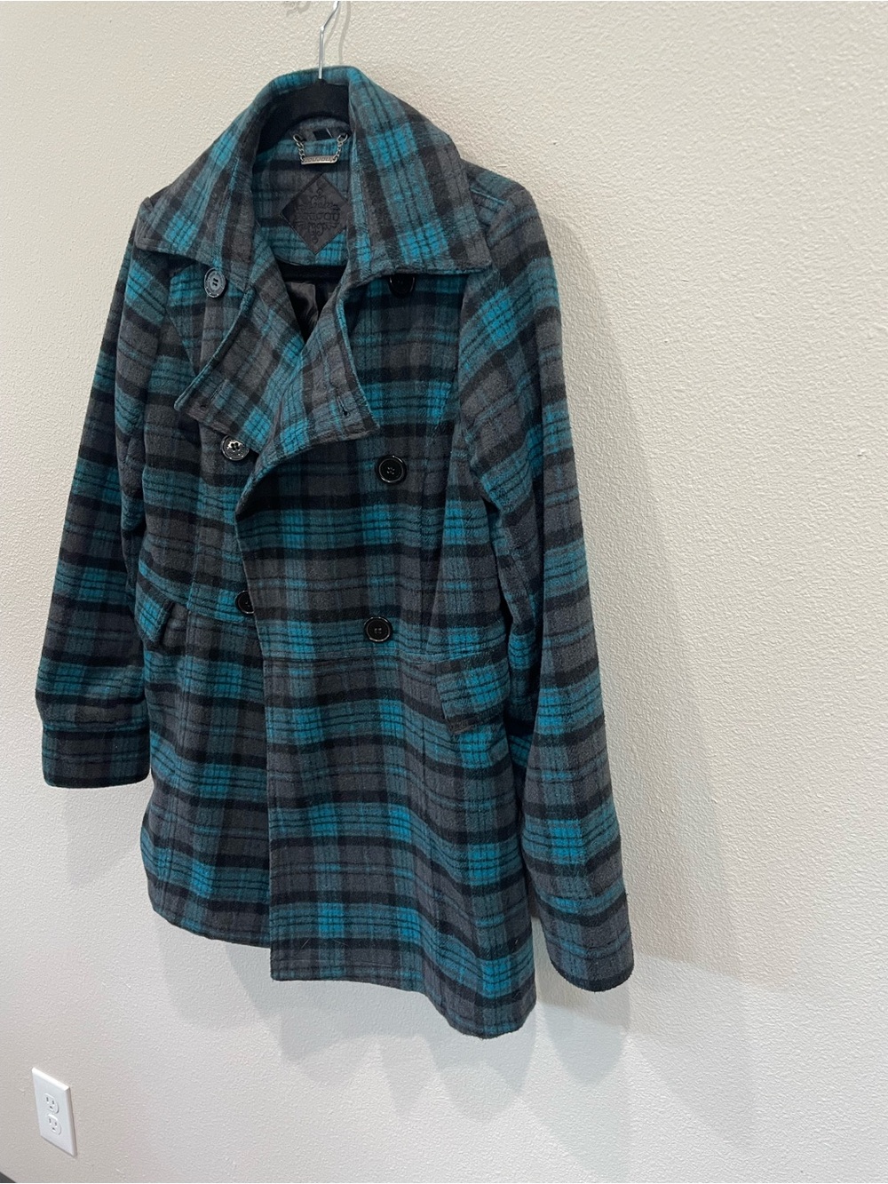 Jou Jou Teal & Black Plaid Peacoat